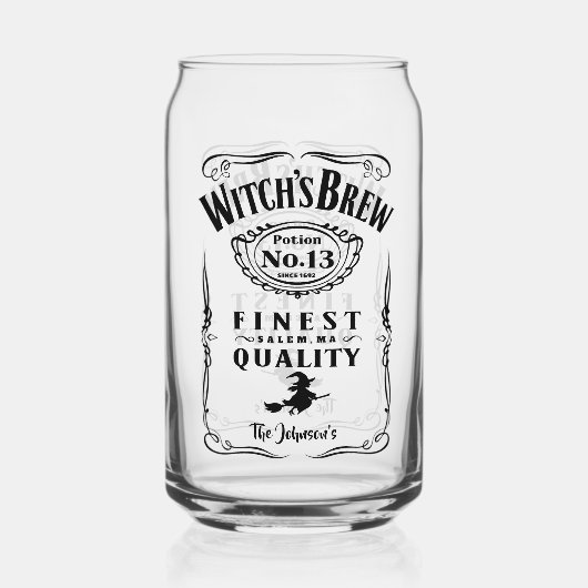 Witch's Brew Halloween familienaam Monogram Grappi Blikvorm Glas (Achterkant)
