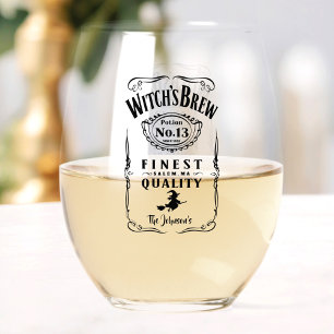 Witch's Brew Halloween familienaam Monogram Grappi Wijnglas Zonder Voet