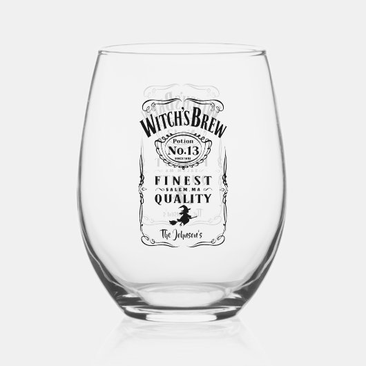 Witch's Brew Halloween familienaam Monogram Grappi Wijnglas Zonder Voet (Voorkant)