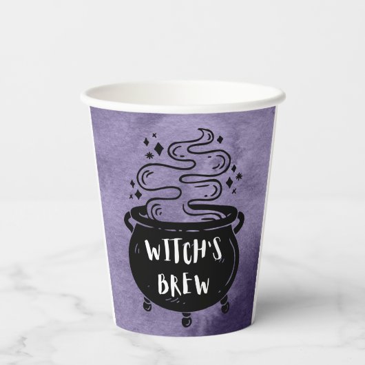 Witch's Brew Halloween Party Paars Papieren Bekers (Achterkant)