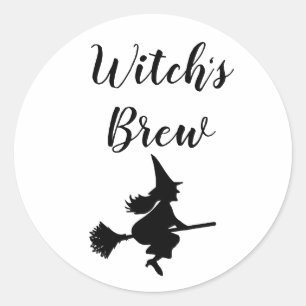 Witch's Brew Halloween Witch Broom Ronde Sticker