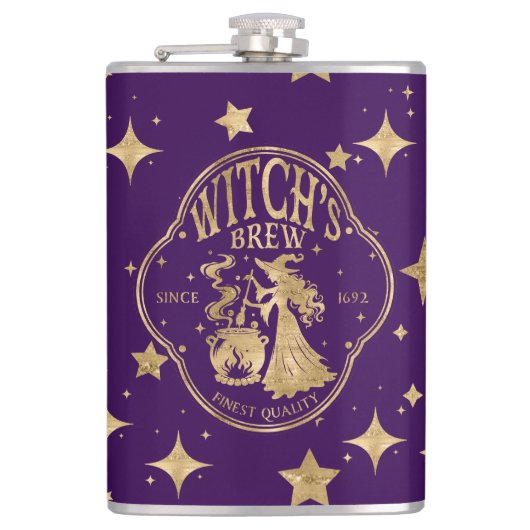 Witch's Brew Paarse en Goud Heupfles (Voorkant)
