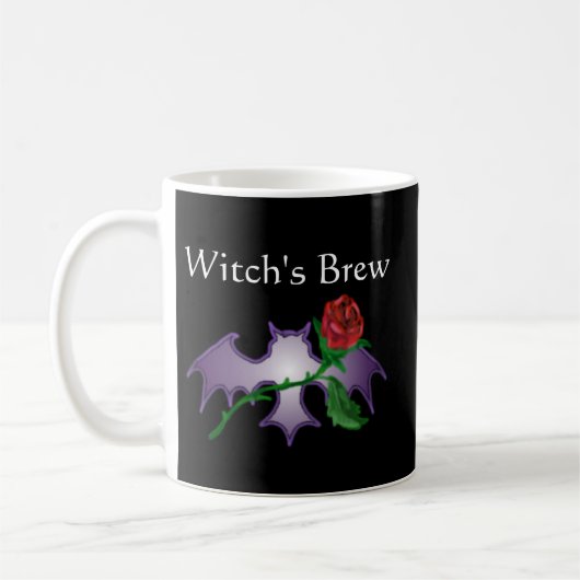 Witch's Brew Wicca Bat Roos Black Gothic Flower Koffiemok (Links)
