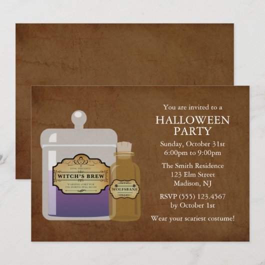 Witch's Brew & Wolfsbane Halloween Party Kaart (Voorkant / Achterkant)