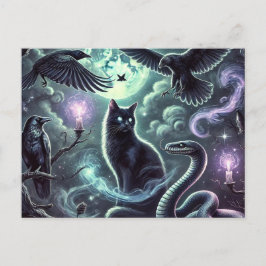 Witch's Cat Briefkaart | Halloween Black Cat Art