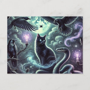 Witch's Cat Briefkaart   Halloween Black Cat Art