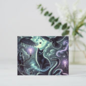 Witch's Cat Briefkaart | Halloween Black Cat Art (Staand voorkant)