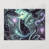 Witch's Cat Briefkaart | Halloween Black Cat Art (Voorkant)