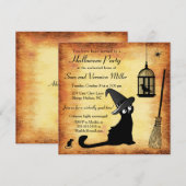 Witch's Cat Halloween Uitnodiging (Voorkant / Achterkant)