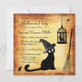 Witch's Cat Halloween Uitnodiging (Voorkant)