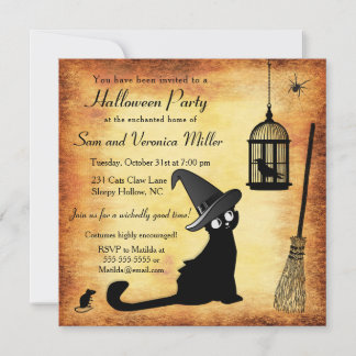 Witch's Cat Halloween Uitnodiging