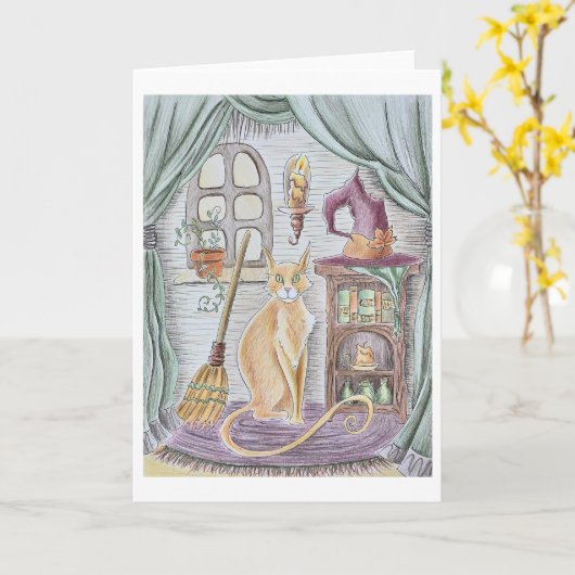 Witch's Cat wenskaart Kaart (Gele Bloem)