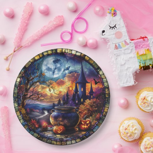 Witch's Cauldron-Glas in lood Papieren Bordje (Feest)