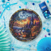 Witch's Cauldron-Glas in lood Papieren Bordje (Feest)