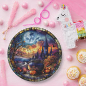 Witch's Cauldron-Glas in lood Papieren Bordje (Feest)