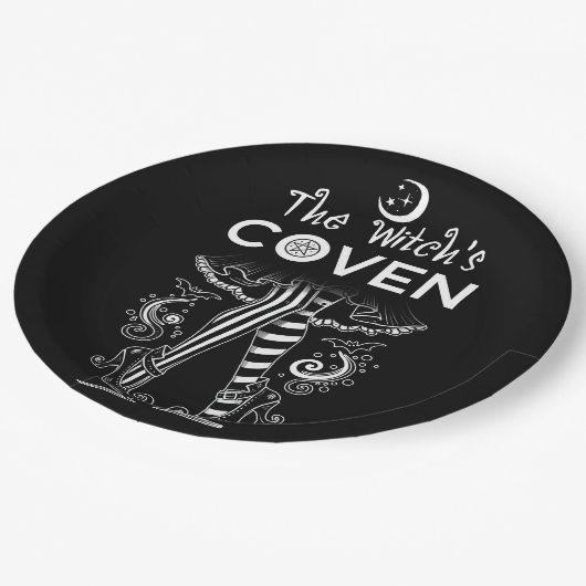 Witch's Coven Witch Legs Zwart Wit Halloween Papieren Bordje (Gekanteld)