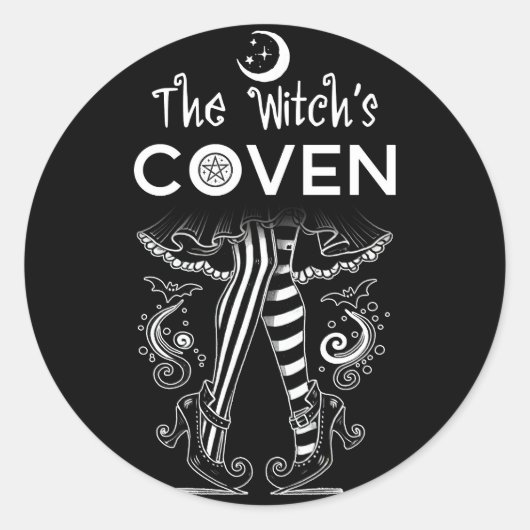 Witch's Coven Witch Legs Zwart Wit Halloween Ronde Sticker (Voorkant)