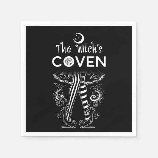 Witch's Coven Witch Legs Zwart Wit Halloween Servet (Voorkant)