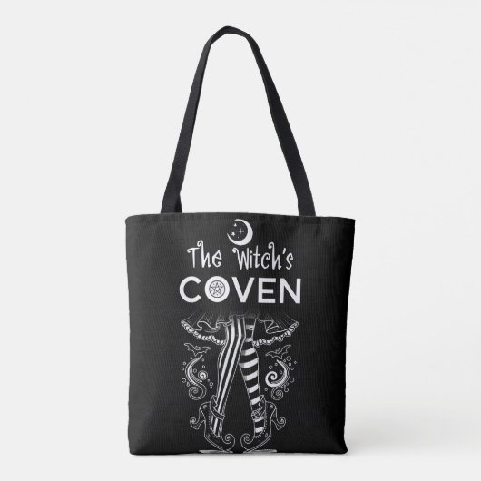 Witch's Coven Witch Legs Zwart & Wit Halloween Tote Bag (Achterkant)