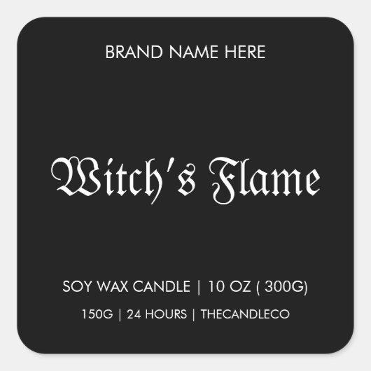 Witch's Flame Halloween kaars Label Gothic Black (Voorkant)