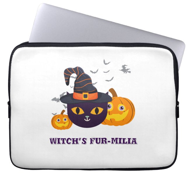 Witch's Fur-Miliar Halloween Laptop Sleeve (Voorkant)
