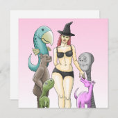 Witch's Halloween Party Kaart (Voorkant / Achterkant)