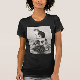 Witchs Kittens Cat Skull Gothic Gothic Fantasy Art T-shirt