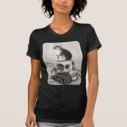 Witchs Kittens Cat Skull Gothic Gothic Fantasy Art T-shirt (Voorkant)