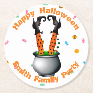 Witch's Legs & Brew in Oranje en zwart Ronde Kartonnen Onderzetter