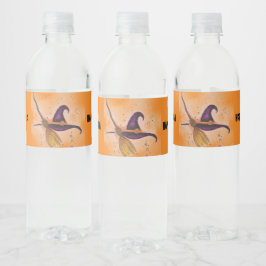 Witch's Pet en Broom voor Halloween Waterfles Etiket
