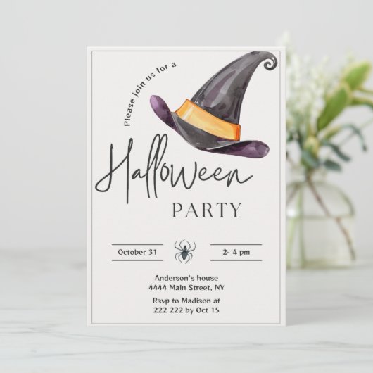 Witch's Pet Halloween Invitation Kaart (Staand voorkant)