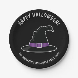 Witch's Pet met Paarse details Happy Halloween Papieren Bordje