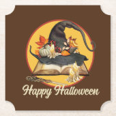 Witch's Pet & Spellbook Halloween Kartonnen Onderzetters (Voorkant)