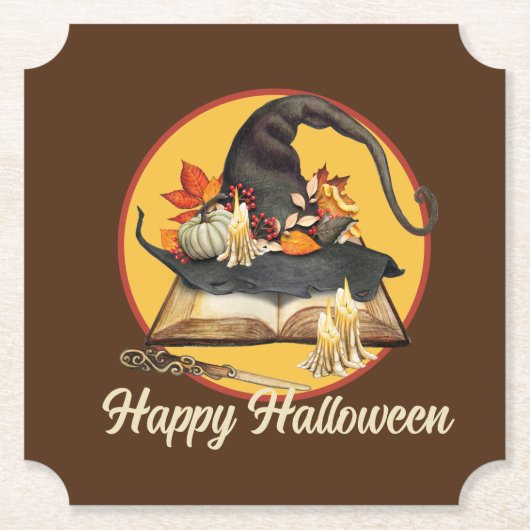 Witch's Pet & Spellbook Halloween Kartonnen Onderzetters (Voorkant)