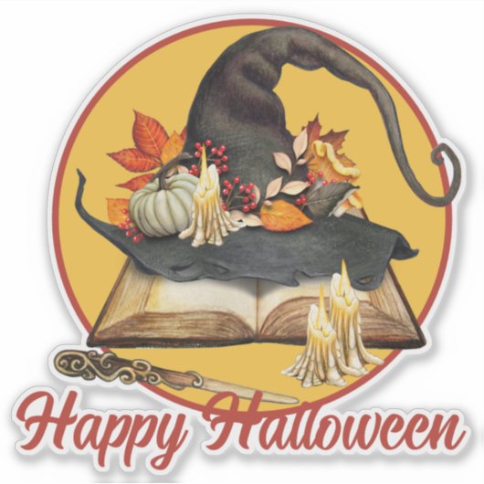 Witch's Pet & Spellbook Halloween Sticker (Voorkant)