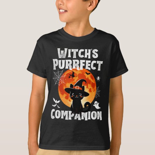 Witch's Purrfect Companion Schattige Halloween Cat T-shirt (Voorkant)
