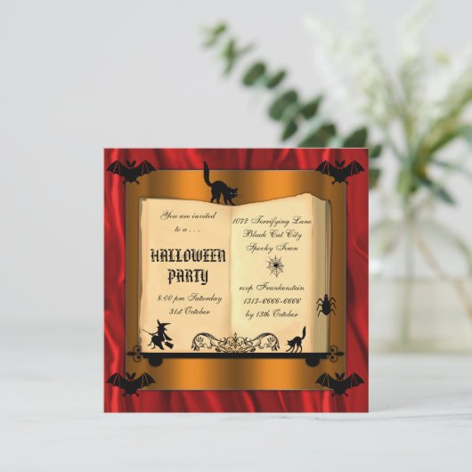 Witch's Spell Book Halloween Kaart (Staand voorkant)