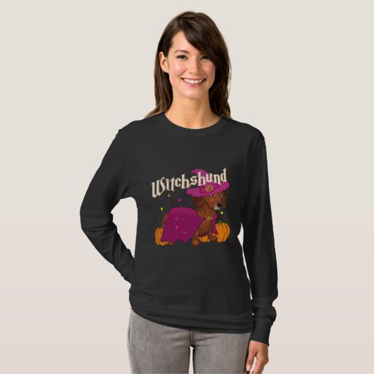 Witchshund Dachshund Dog in heks Pet Halloween Co T-shirt (Voorkant volledig)