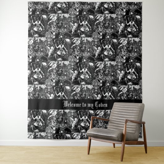 Witchy Baphomet met zigeunermeisjes en vleermuizen Wandkleed (In situ)