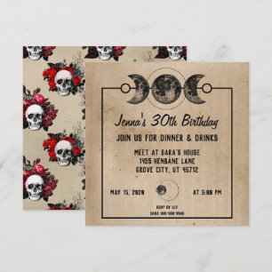 Witchy Birthday Invitations Rozen & Skulls Gothic Kaart