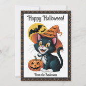 Witchy Black Cat Cute Custom Halloween Feestdagenkaart (Voorkant)