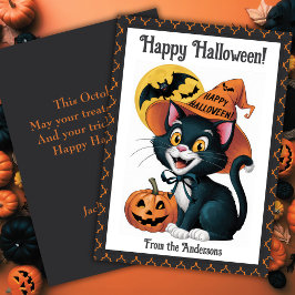 Witchy Black Cat Cute Custom Halloween Feestdagenkaart