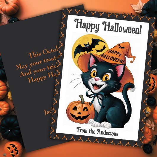 Witchy Black Cat Cute Custom Halloween Feestdagenkaart