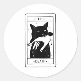 Witchy Black Cat Halloween Tarot Kaart Funny For M Ronde Sticker