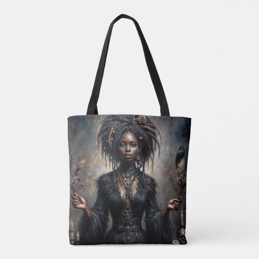Witchy Black Woman Gothic Art Tote Bag (Achterkant)