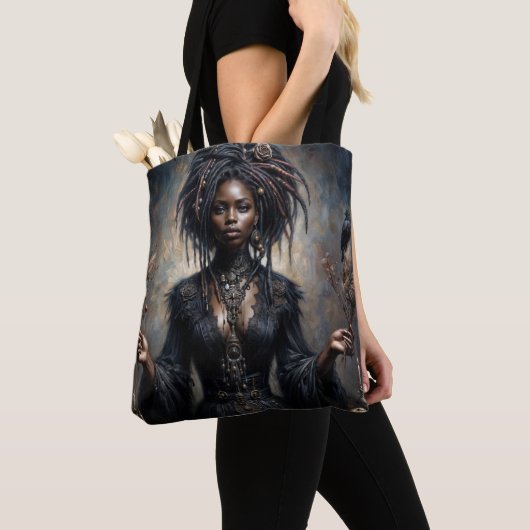 Witchy Black Woman Gothic Art Tote Bag (Dichtbij)