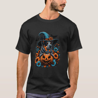 Witchy Blue Heeler Dog Scary Pumpkin Herfst Retro T-shirt