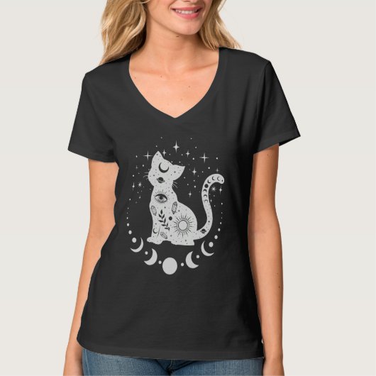 Witchy Boho Cat, Astrologie Cat, Tarot, Spiritueel T-shirt (Voorkant)