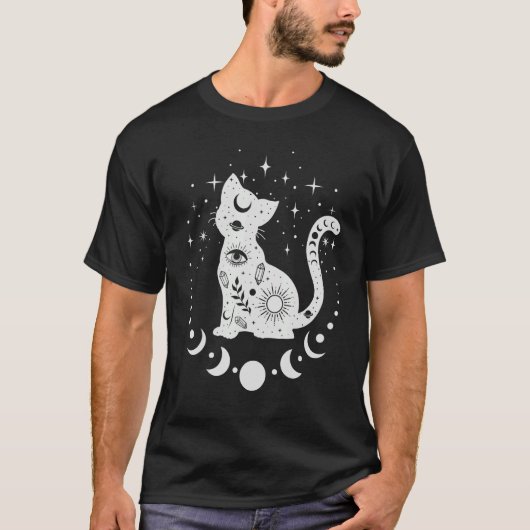 Witchy Boho Cat, Astrologie Cat, Tarot, Spiritueel T-shirt (Voorkant)