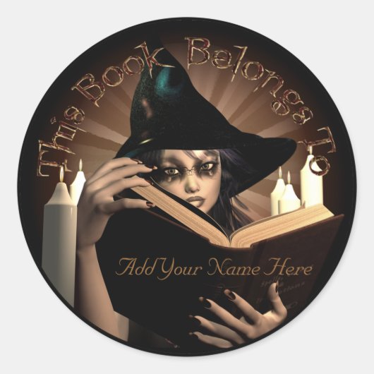 Witchy Bookplate Ronde Sticker (Voorkant)